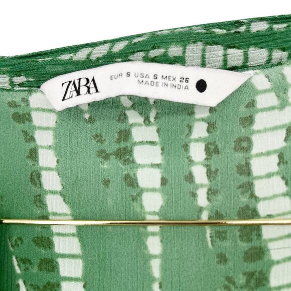 ZARA Green Printed Pajama Style Resort Set Top & Pants Small Medium Boho - Picture 7 of 12